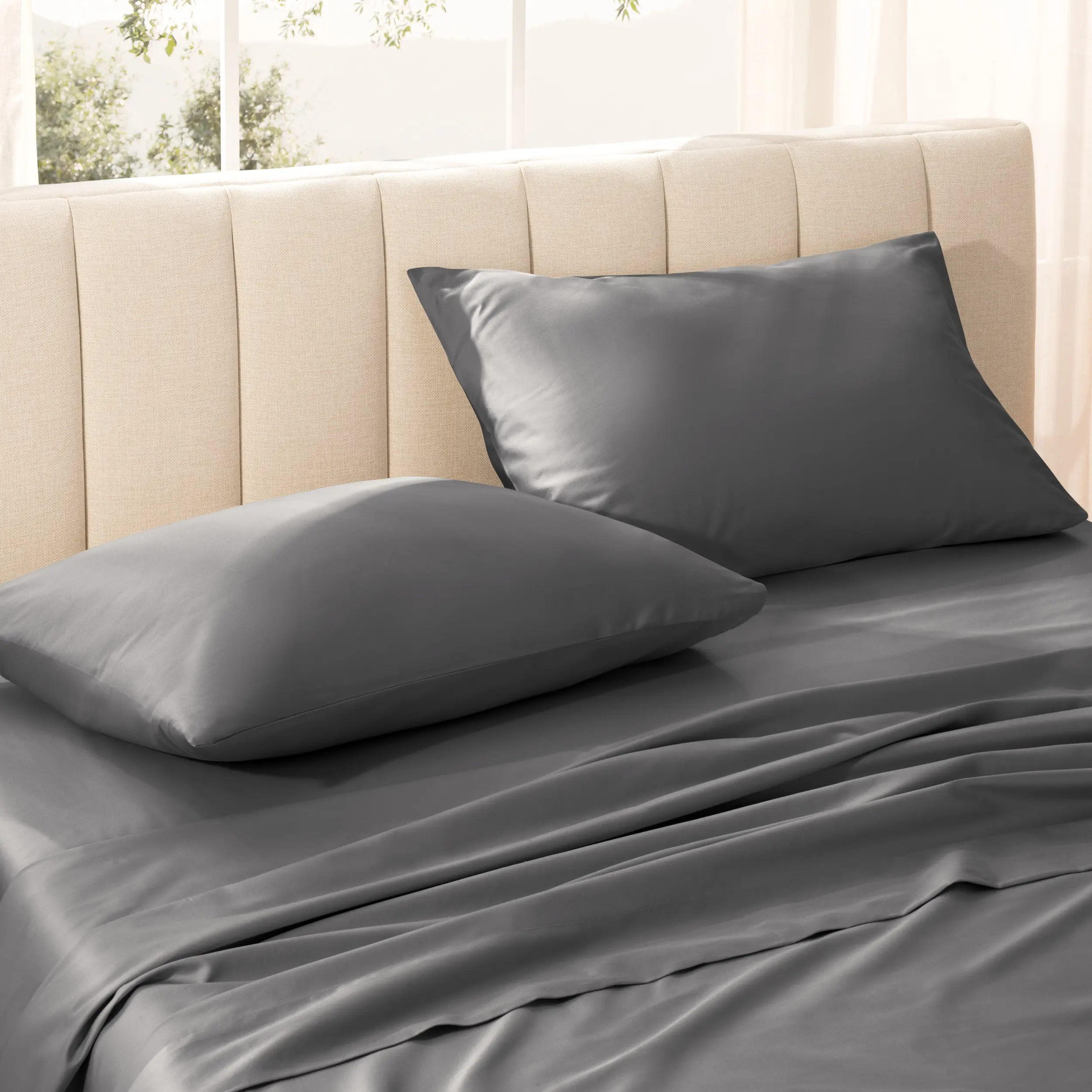 Bare Home Organic Cotton Sateen Pillowcase Set - Glamorous, Elegant Design with Sheen