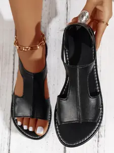 Women's Fashionable Plain Color Roman Sandals, Casual Comfortable Flat Sandals for Beach Vacation, All-match Commuter Shoes for Work & Daily Wear, Summer