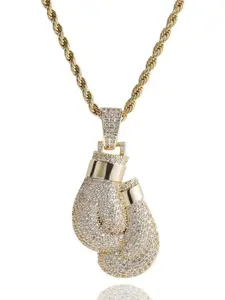 Fashion Personalized Boxing Glove Pendant Necklace, Cz Prong Necklace, Copper Full Zircon Creative Street Hip Hop Trendy Jewelry for Men and Women