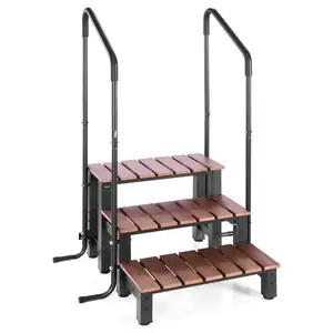 fathersdaygift VEVOR Hot Tub Steps with Handrail, 3-Step Spa Outdoor Stairs, Heavy Duty 25.2 inch Wide Above-Ground/Inflatable Pool Ladder with 550 lbs Weight Capacity, Multi-Use for Porch, Patio, Deck, Trailers