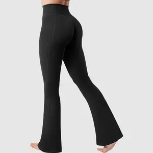 Flamingals Women's Hidden Scrunch Flared Yoga Leggings With Pockets High Waisted Tummy Control 31" Workout Pants-4-Way Stretch With LYCRA Fiber
