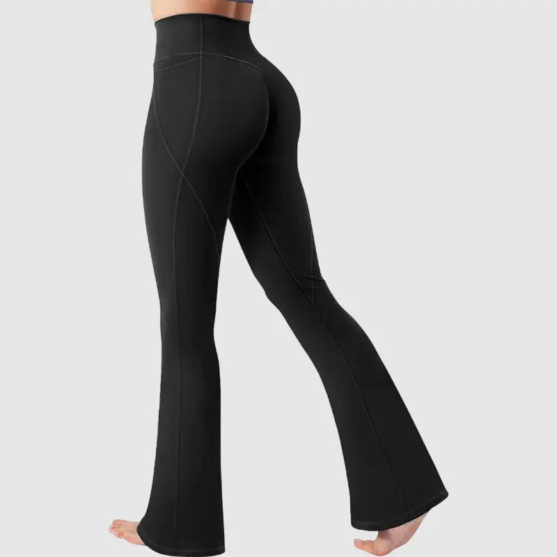 Flamingals Women's Hidden Scrunch Flared Yoga Leggings With Pockets High Waisted Tummy Control 31" Workout Pants-4-Way Stretch With LYCRA Fiber