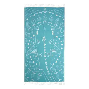 Sun Drunk Shark Turquoise - Turkish Towel - 100% Cotton, Lightweight, absorbent, quick-dry and Sand-free.