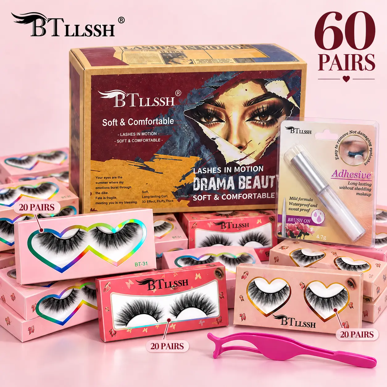 60 Pairs False Eyelashes Russian Strip Lashes D Curl Wispy Natural Look 16mm Curly Faux Mink Lashes Like Eyelash Extension Cat Eye Look Fake Tail Elongated Eyelashes Pack Cosmetic Makeup lash strips