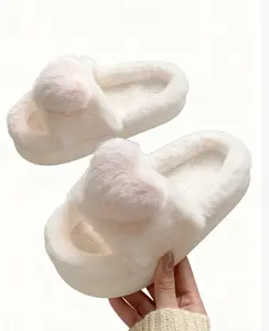 Cute Heart Plush Slippers Women,Casual Fuzzy Slides,Warm Cotton Soft House Shoe,Girl Footwear Indoor Ootdoor
