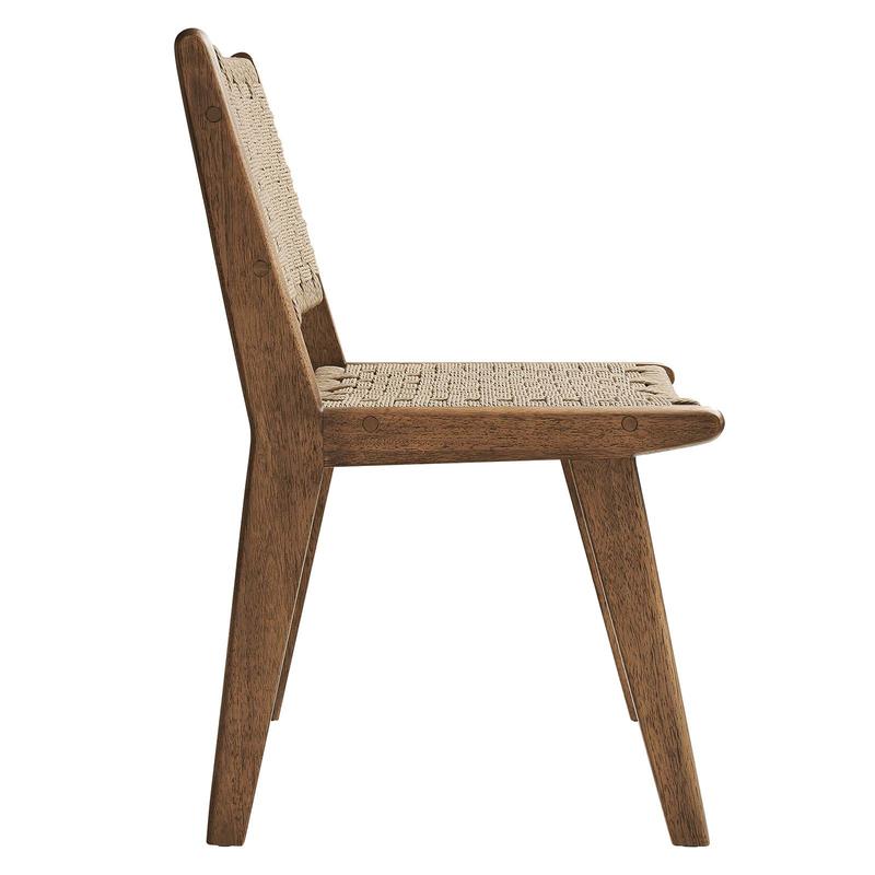 Modway Saoirse Woven Rope Wood Dining Side Chair in Walnut Natural