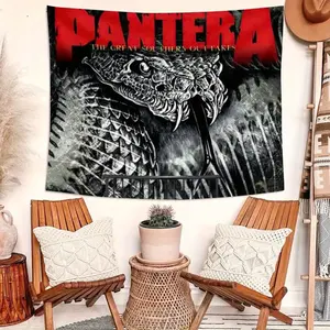 Pantera Band Tapestry - Black & White Art Wall Decor with Lizard Design, Polyester Fabric, Perfect for Living Room, Bedroom, Office, or Dorm, Music Room Decor