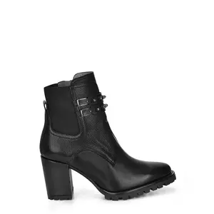 FRANCO CUADRA, BLACK COMBINED LEATHER URBAN ANKLE BOOTIE WITH CRYSTALS