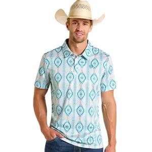 Caribbean Aztec Polo Logo PRINT Performance Polo, Golf Lovers Gift, Summer Golf Polo Shirt Menswear Top Outdoor Polyester Shirt
