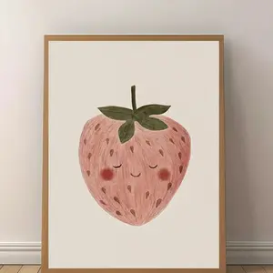 1pc of Frameless Artwork Featuring a Charming Cartoon Strawberry Canvas Print Poster, Wall Decoration with Unique Creative Wall Art, Suitable for Living Room, Bedroom, Office, Dining Room O