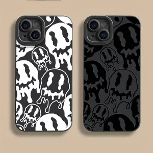 Ghost Face Pattern Liquid Silicone Phone Case Full Body Protection Shockproof Anti-drop Soft Rubber for Apple iPhone 14 13 12 11 XS XR X 7 8 6s Mini Plus Pro Max SE Screen Protector Smartphone Cover Cellphone Casing Black Protective