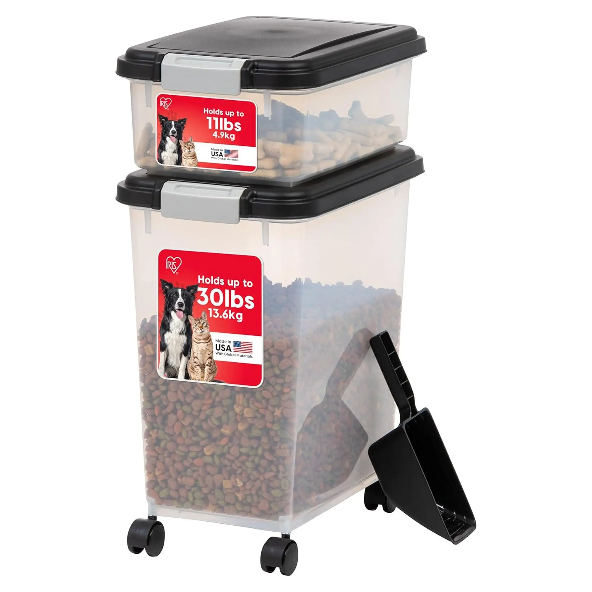 IRIS USA Dog Food Storage Container, Stackable 30lb & 11lb Airtight Bins, Black IRIS USA Dog Food Storage Container, Stackable 30lb & 11lb Airtight Bins, Black