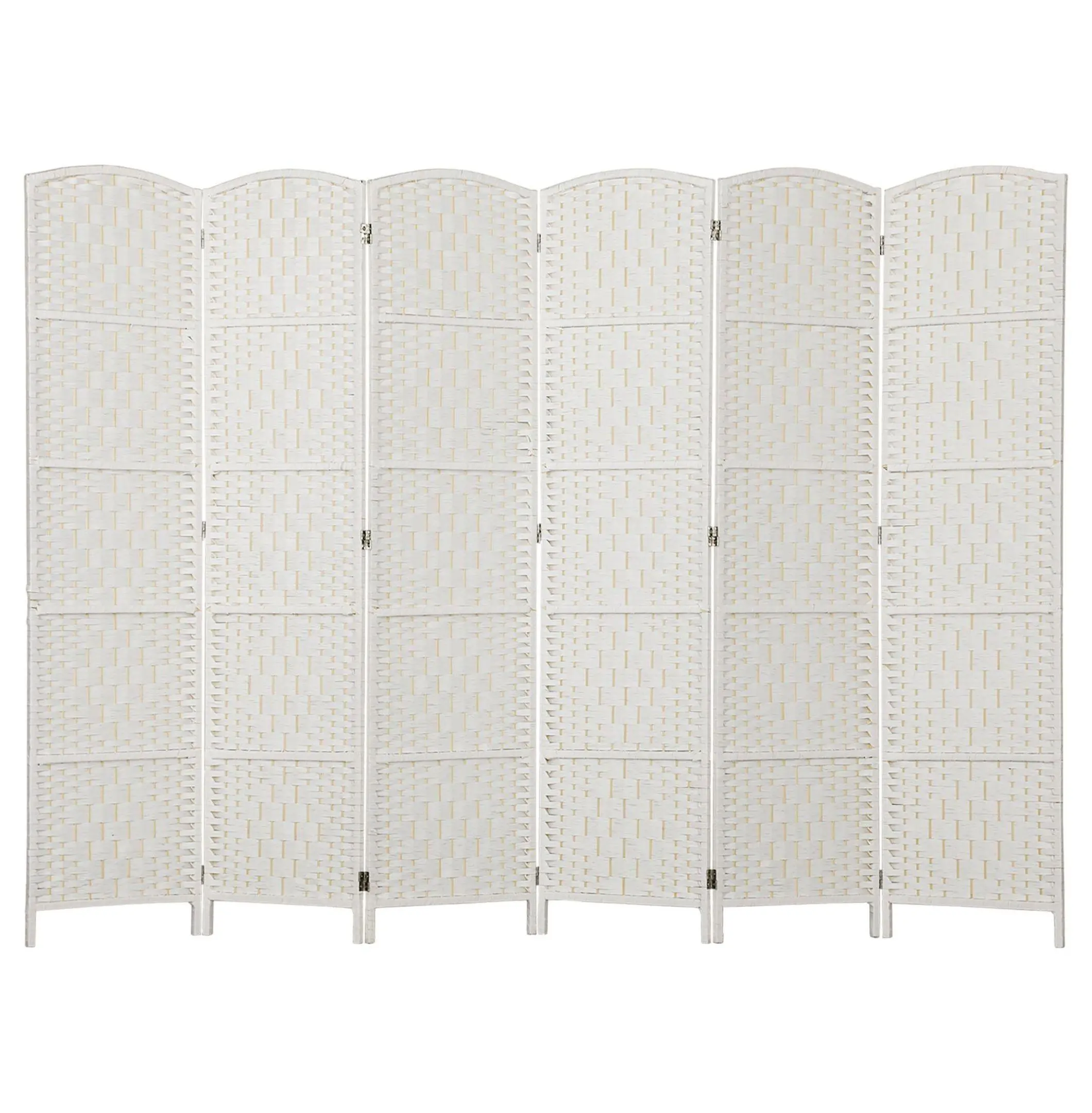 6-Panel Arched Weave Wicker Room Divider, 6FT Panelled Privacy Partition Screen - White