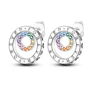 Forever Infinity Rainbow Stud Earrings 925 Sterling Silver, "FOREVER" Engraved,For Romantic/Pride Jewelry, Valentine's Day/Mother's Day/Pride Gifts