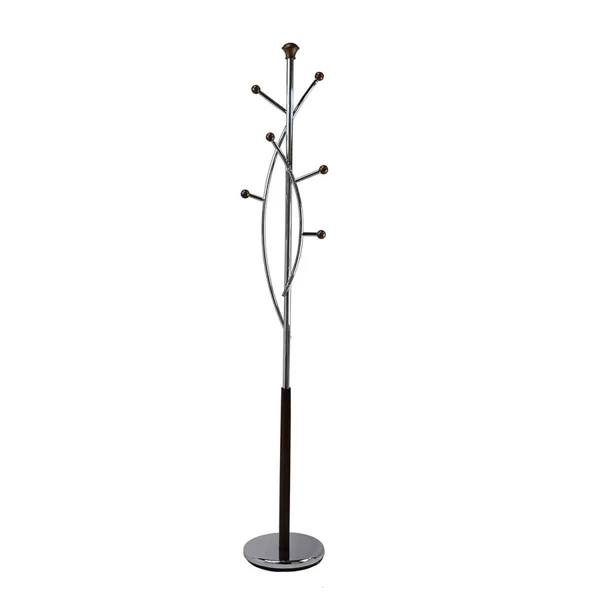 Proman Products CT17018 Tree-Shape Coat Rack - Chrome & Walnut Finish, Branch Hook Arms, 14 lbs Capacity, Decorative Indoor Furniture for Home & All Types of Spaces