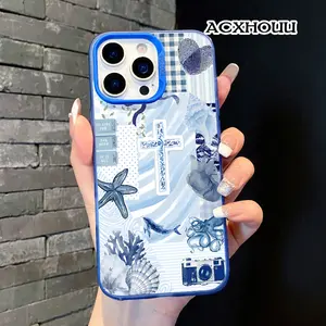 Clear Soft TPU Silicone Smartphone Case, Shockproof Protective Cover with Stylish Coastal Blue Faith Collage Patterns, Compatible with iPhone 11-17, 14-17 Pro/Pro Max, 16 E, Phone Accessories Bundle with Screen Protector, Cellphone
