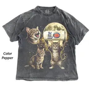 Vintage Cat #Millerr Lite Tee, Funny Cat Beer Graphic Shirt, Retro Moon Aesthetic Print, Irony Meme Animal Shirt, Menswear, Womenswear