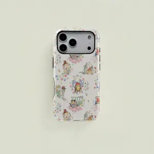 1 pc Paddington Bear flower pattern double-layer protective case, sturdy 2-in-1 protective case, suitable for iPhone 17 16 15 Pro 14 13 12 11 Pro Max 14 Plus 15 Plus 16Plus 17Plus Samsung Galaxy S25 S24 S23 Ultra series protective case couple mobile phone