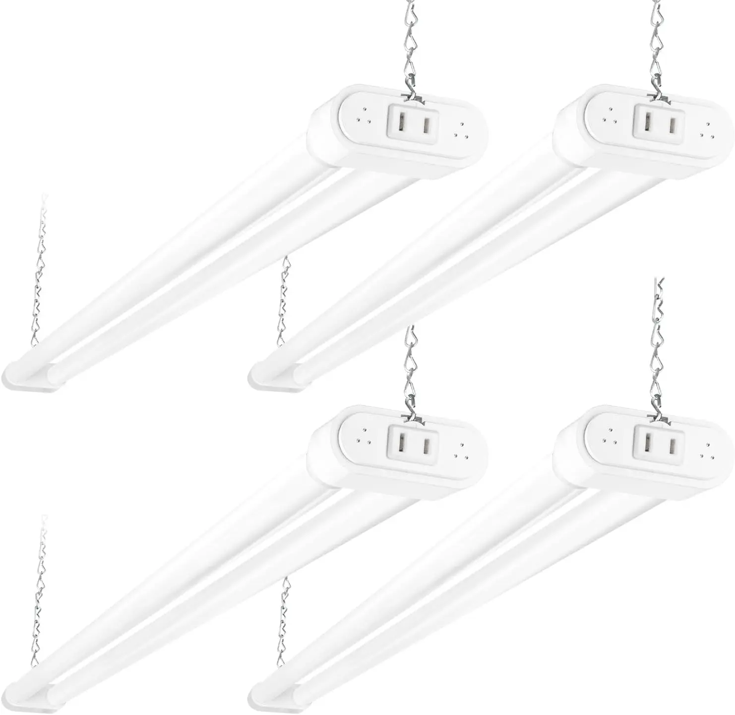 4 Pack Linkable LED Shop Light, 4FT 44W [300W Equivalent], 4600lm, 5000K Daylight, Plug-in Utility Bay Light Fixture, Hanging or Surface Mount, White - Energy Efficient Lighting Solution