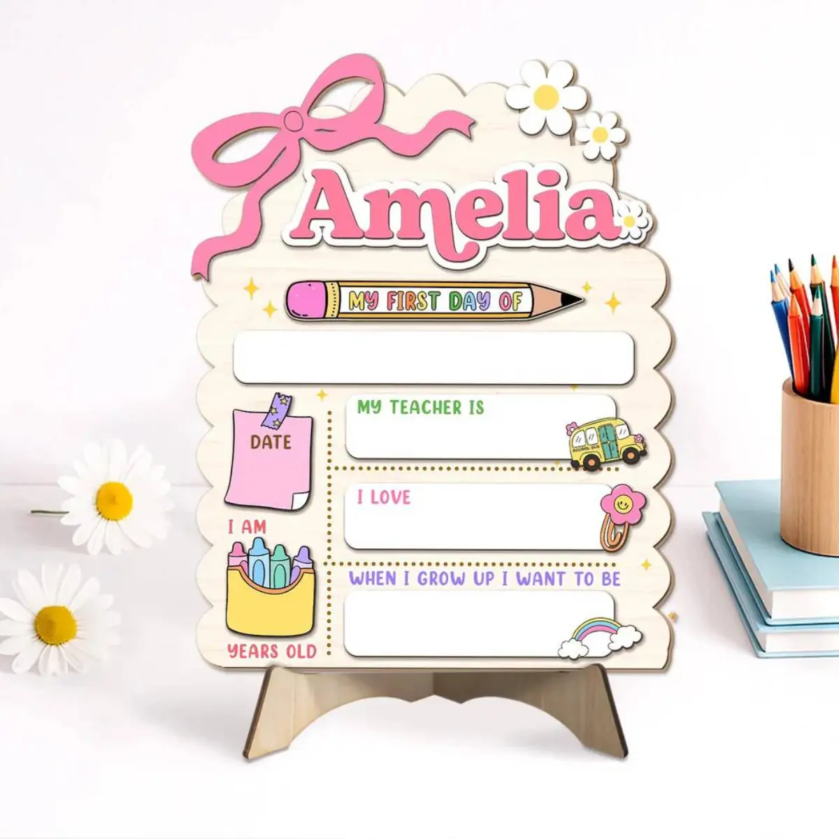 [MESSAGE US YOUR NAME] Personalized First and Last Day of School Wooden Board, Reusable Back to School Milestone Sign for Kids, Boys & Girls, Class of 2026 Keepsake Photo Prop