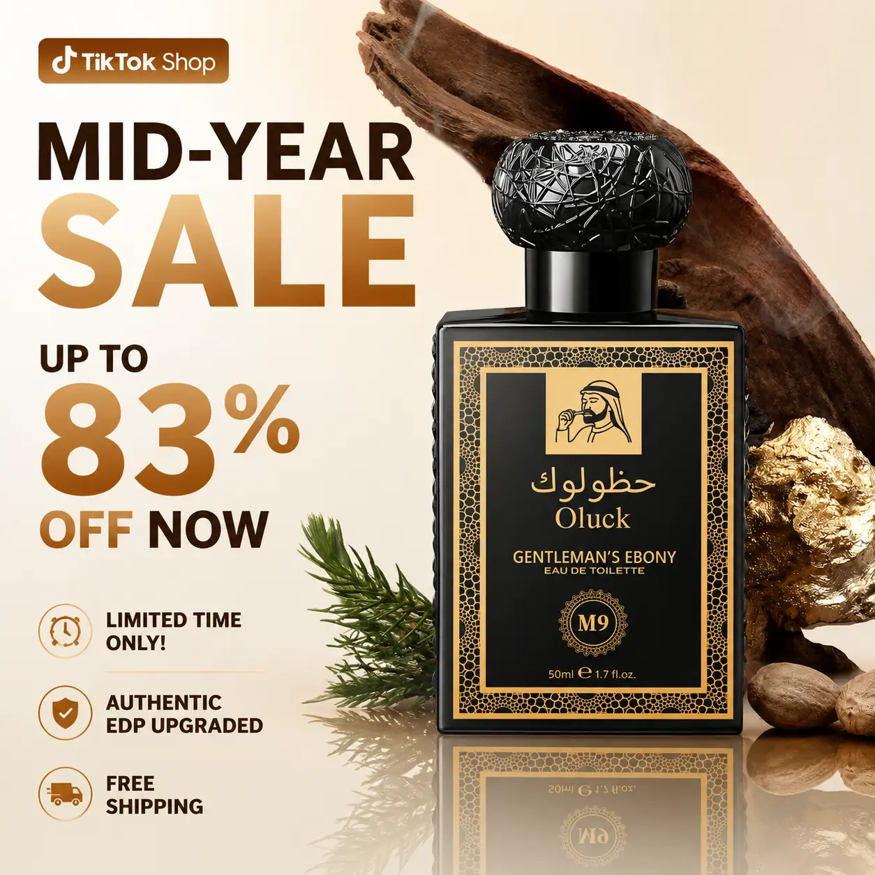 Oluck Perfume M9 (Gentleman's Ebony)Cologne for Men, Oud Wood Cardamom Cinnamon Rose Amber Musk Notes, Timeless Oriental Woody Fragrance