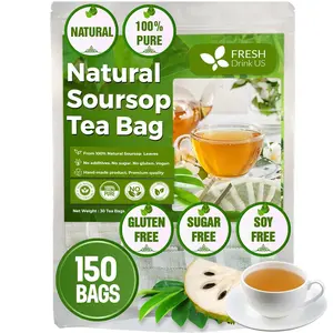 FreshDrinkUS, 150 Premium Soursop Graviola Leaf Tea Bags, 100% Natural and Pure from Soursop Leaves, Handmade, Made With Natural Materials-Corn Fiber Tea Bag, Sugar/Caffeine/Gluten Free, Hoja Guanabana Tea (Soursop, 150 Count (Pack Of 1)) Beverage