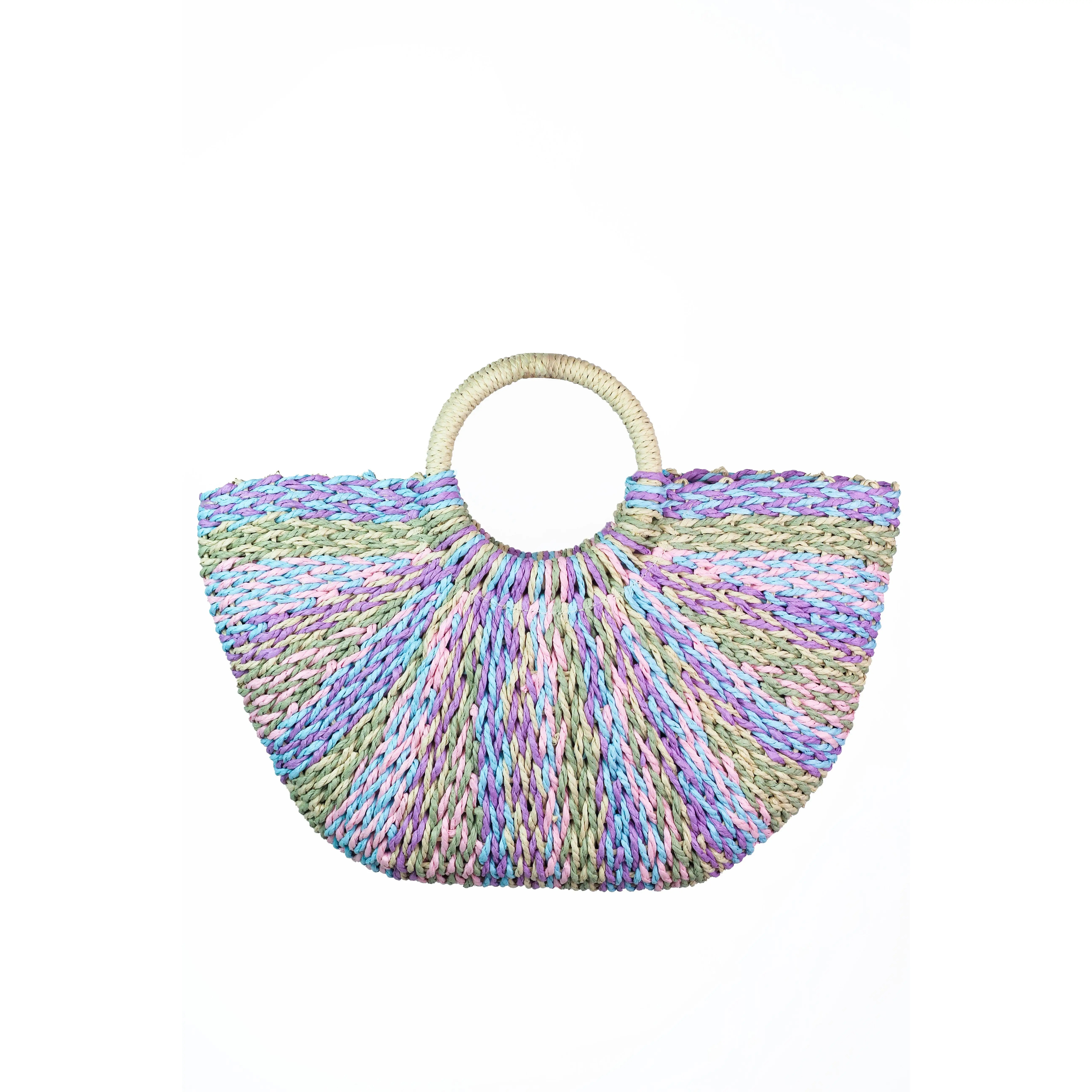 Multicolor Raffia Handbag w/ Circle Handles