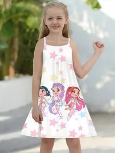 Idol Girl Group K-Pop Backless Dress, Stars Q Version 3D Printed Casual Summer Fashion, Comfortable Soft Daily Wear, Sparkly Dress