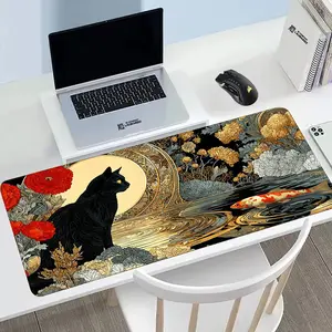 Cat and Koi Fish Mouse Pad Large Gaming Mouse Pad with Stitched Edges Non-Slip Rubber Base Washable for Office Gamers