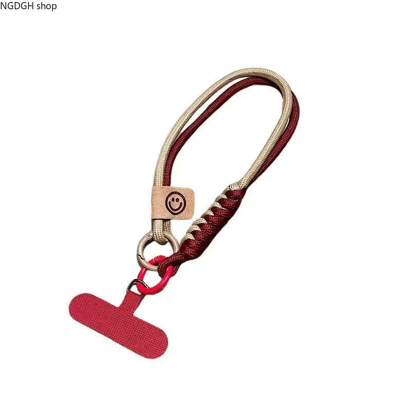 Trendy Smiley Face Paracord Keychain Wristlet - Nylon-Metal-PU Braided Rope, Cute Charms, PU Leather Tag, Red T-Bar Clip, Strong Carabiner, Adjustable Grip, Lightweight Sports & Outdoor Accessory for Keys, Phone, Bag Daily Carry