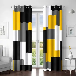 Yellow 100% Blackout Curtains for Bedroom,Set Mustard Yellow Grey Modern Abstract Geometric Black Out Curtains Room Darkening Window Drapes for Living Room 26"W x 45"L (Pack of 2)