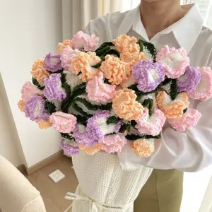 Handwoven Carnation Bouquet Blanket – Faux Flower Yarn Knit Throw, Creative Gift for Holidays & Birthdays, Stylish Sofa Decor for Home Living Spaces