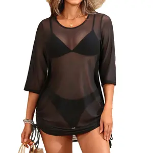 Yonique Women's Mesh Cover Up Swimsuit - Sheer Coverup See Through Bathing Suit Dress