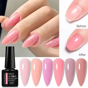 MEET ACROSS 7ml Nude Rubber Base Gel, Clear Nude Pink Self-leveling Builder Gel Multi-functional Nail Strengthener Gel for Extension, 14 Color Options for Salon & DIY Use, UV Light Gel, Nail Art, Nail Polish, Nail Care, Manicure