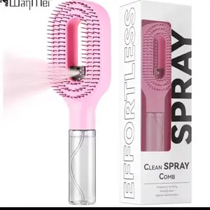 WanMei Effortless Clean Spray Comb - Pink Hair Brush with Spray Function for Easy Styling and Hair Care