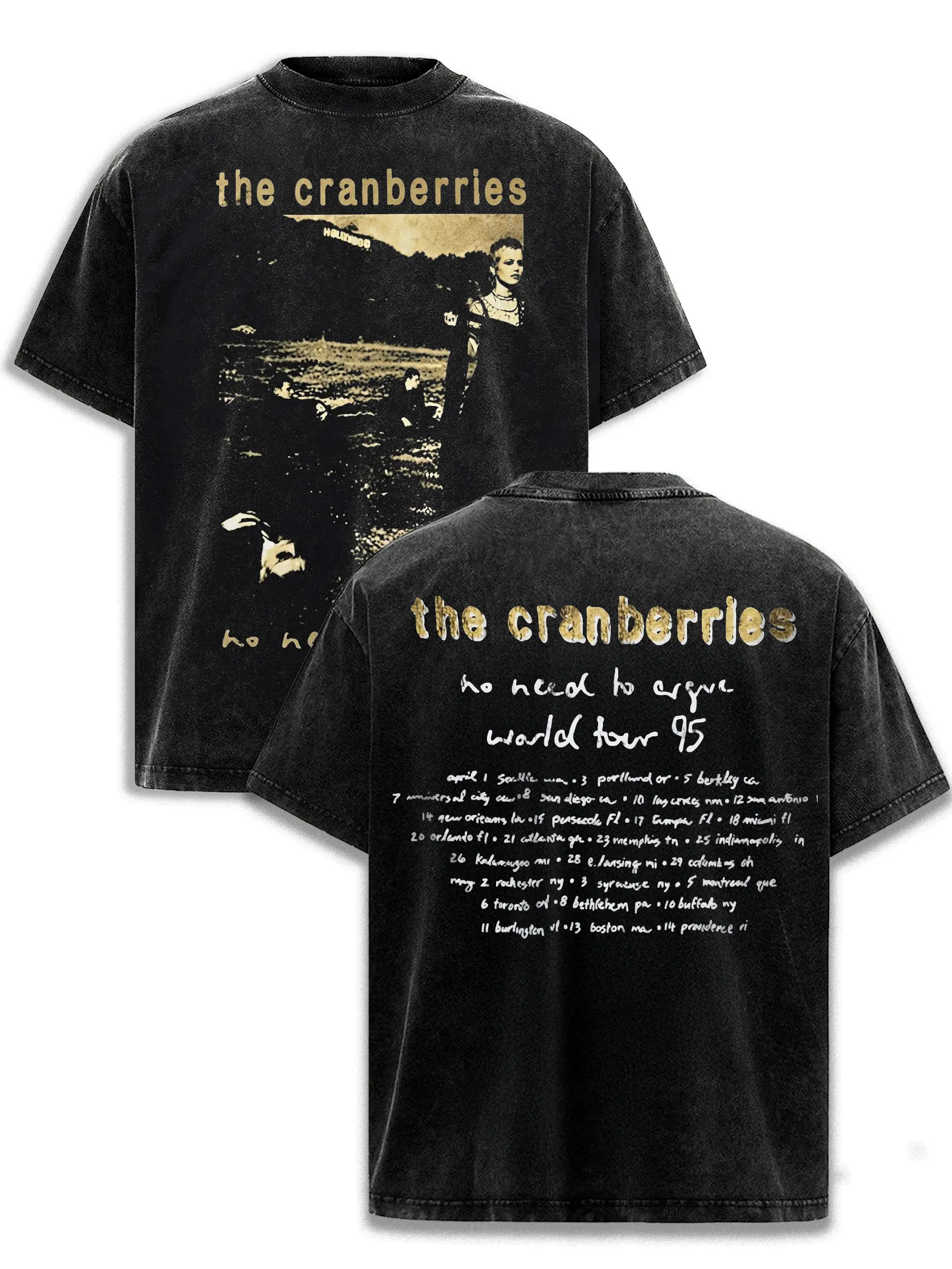 The Cranberries 1995 Tour Vintage Cotton Unisex T-shirt Mens Oversized T-Shirts Fashion Loose Fit Crewneck Washed Tshirt Streetwear Heavyweight Short Sleeve Gym Workout Top
