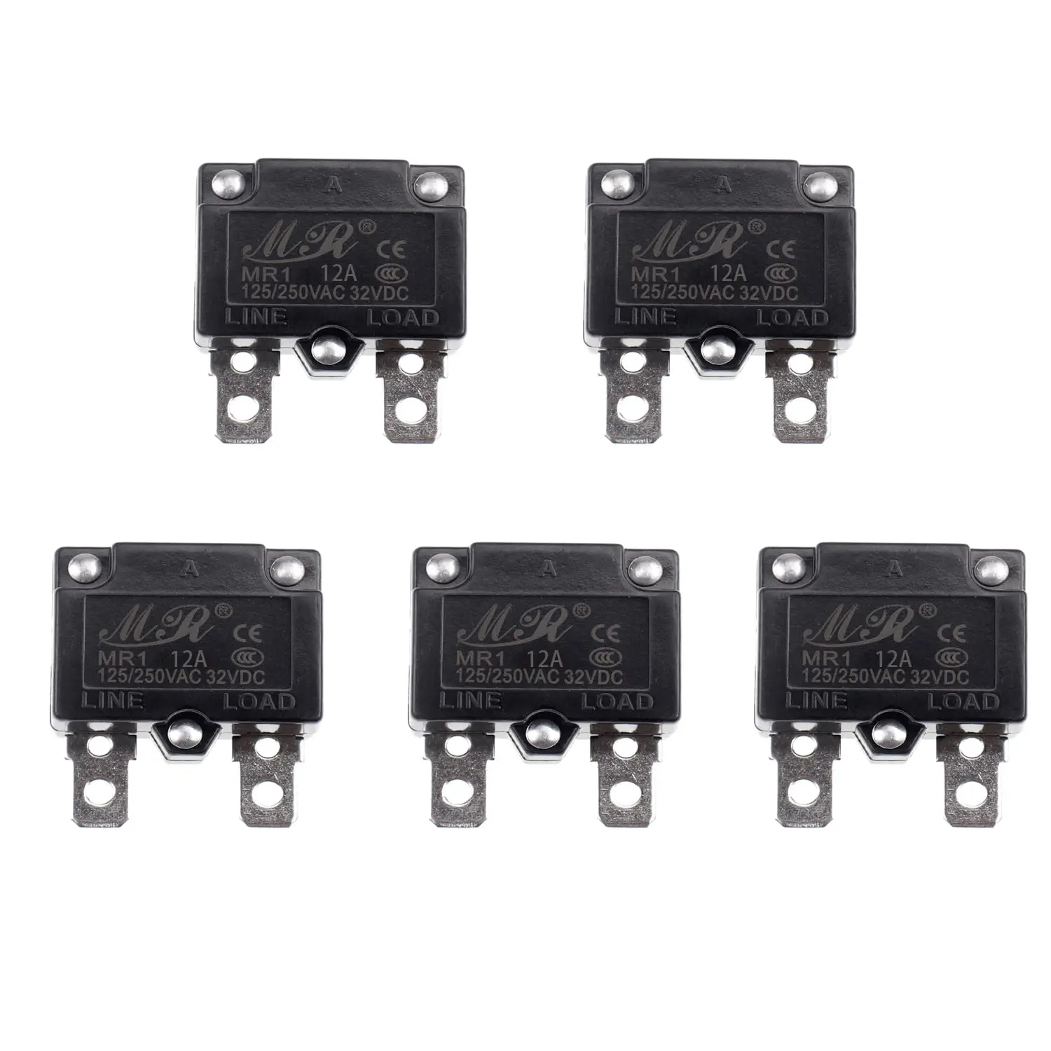5Pcs 12A Thermal Circuit Breaker - 125/250V AC, 32V DC Auto Reset Overload Protector Switch for Household Appliances, Power Strips, Medical, Marine Use (12A Operating Current), 4 - 6 Years