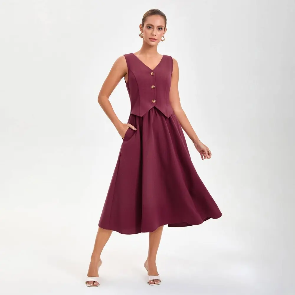Women's Layered Waistcoat A-Line Dress - A