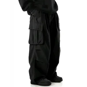 Solid Multi Flap Pockets Men's Straight Leg Cargo Pants, Loose Casual Outdoor Baggy Work Pants Streetwear