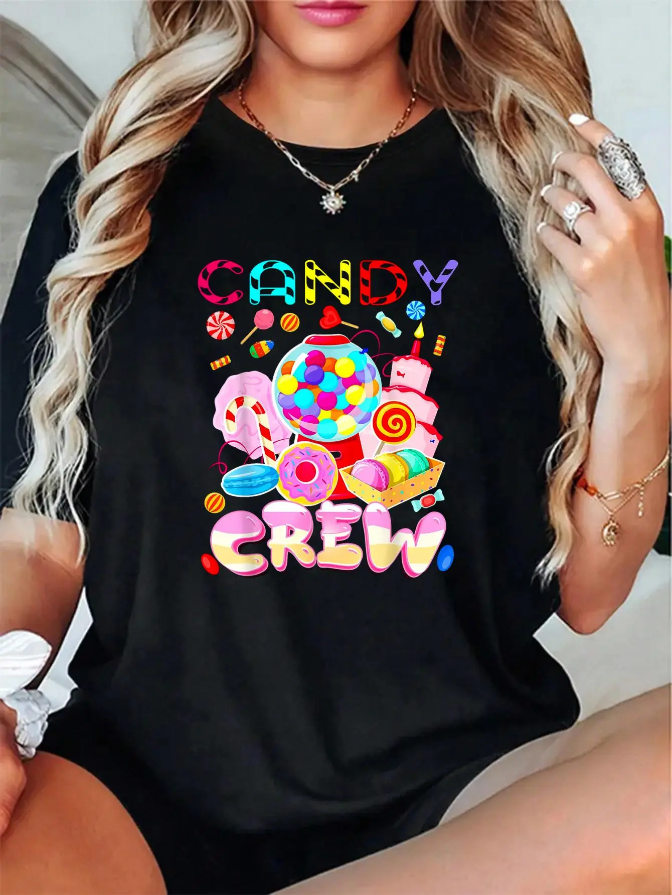 Women's 100% Cotton Graphic Tee, Relaxed Fit Shortsleeve T-Shirt with a Round Neck and High Def Print Design, Vibe, Breathable, Cute, Everyday, Fabric, Soft, Style, Casual, Top, Tshirt, Digital Print, Breathable Fabric, All Seasons, Printed, Loose-Fitting