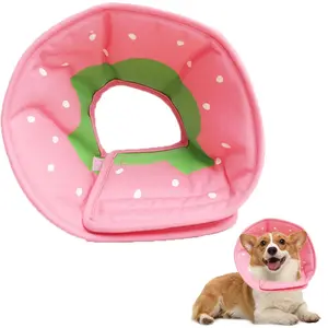 Soft Adjustable Dog Recovery Cone Collar for Medium Small Puppy Dogs Cats After Surgery to Stop Licking (Strawberry L)