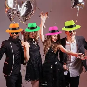 12 Pieces Neon Mafia Style Party Hats - Bright Dress Hats for Gangster Music Disco Birthday, Photo Booth Props and Favors