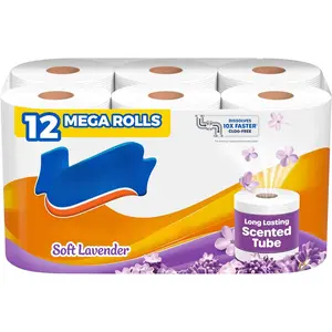 ComfortPlus Toilet Paper with Soft Lavender Scented Tube - Household (12 Mega Rolls, 310 Sheets per Roll, Septic-Safe, 1-Ply Tissue)