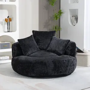 Oversized Chenille Bean Bag Chair, 300LBS Weight Capacity Lazy Sofa with 3 Pillows, Oversized Round Lounge Chair with Sponge Filling for Living Room, Bedroom, Gaming,