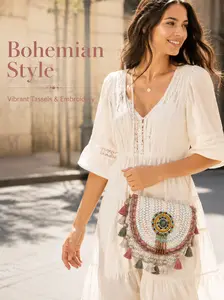 Bohemian Beaded Fringe Cross Body Bag Shoulder Bag Ethnic Beach Holidays Tassel large capacity bucket work  bag  woman, casual versatile design luxury crossbody bagsaddict
