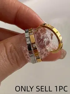 Fashion Stainless Steel Love Ring, Unisex Square Zircon Jewelry, Couple Wedding Gift, Shiny Fashion Stackable Rings