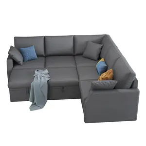 【Ships in 2 Boxes】AMERLIFE Sleeper Sofa Couch, 85" L Shaped Design Pull Out Sofa with Storage Seater, Modern Sectional Sofa for Living Room, Apartment