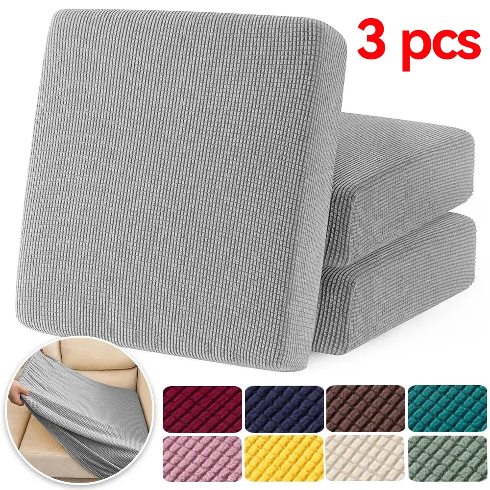 3pcs Thickened Corn Plush Sofa Cushion Cover Set Waffle Jacquard Sofa Covers Polar Fleece Stretch Fabric Sofa Seat Cushion Cover Solid Color Sectional Sofa Case Living Room Home Washable Jacquard Covers Couch Cover For Sectional