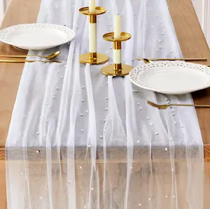 White  Cheesecloth Table Runner 10ft 120 inch Sheer Chiffon Dessert Table Runner Summer Gauze Table Runners for Birthday Party  Shower Wedding Veil Decoration