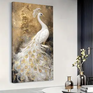 1pc Framed Peacock Feathers Wall Art Decor - Large Vertical Canvas Print with Golden Accents, Modern Farmhouse & Art Deco Style, High-Quality Ink on Canvas for Living Room, Bedroom, Porch - Indoor/Outdoor Home Decor, Ideal Gift, Peacock Decor
